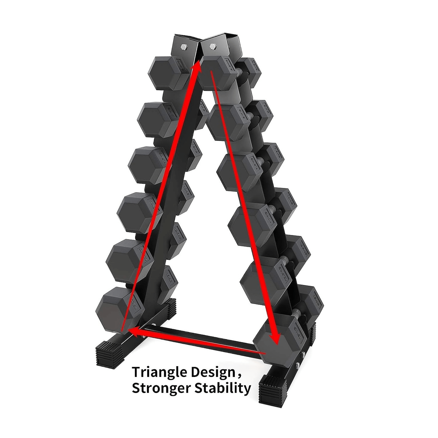 Soporte de mancuernas rack triangular para pesas 6 pares