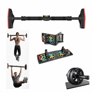 Kit Entrenamiento en Casa 3 en 1: Barra de Dominadas PRO + Push Up Board + Rueda Abdominal PRO