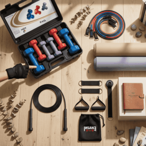 Kit Completo Gym en Casa 4 en 1: Mancuernas Vinil 10 Kg + Ligas PRO + Guantes + Saltasoga
