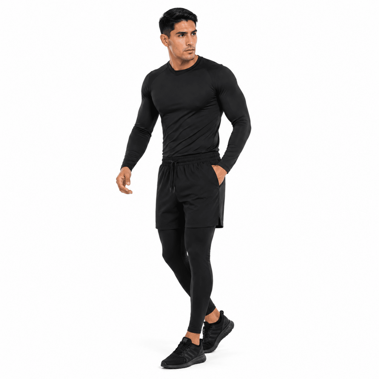 Pack Outfit Deportivo Hombre 3 Piezas: Polo Manga Larga + Short + Pantalón Licrado