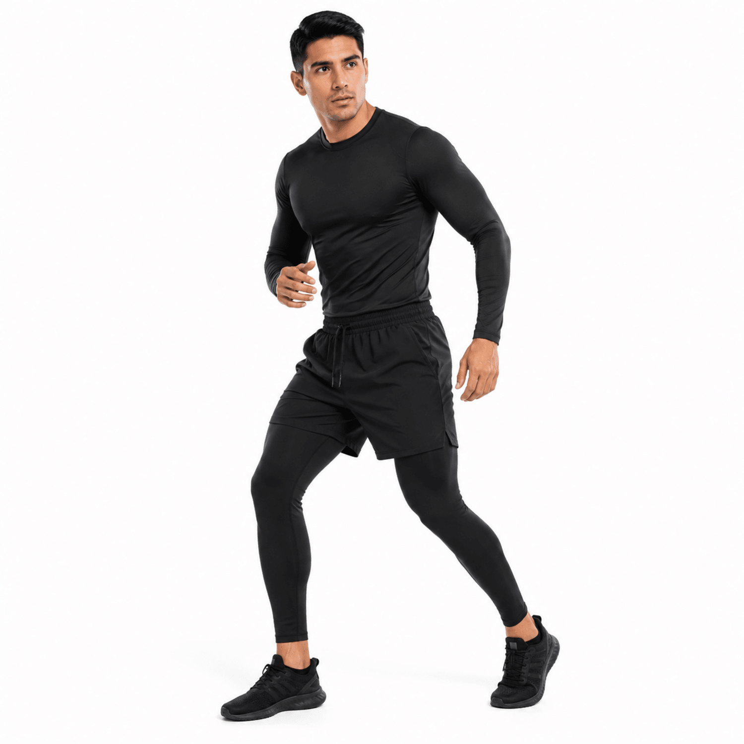 Conjunto Deportivo Hombre 3 Piezas: Polo ML Compresión + Short + Pantalón Licrado