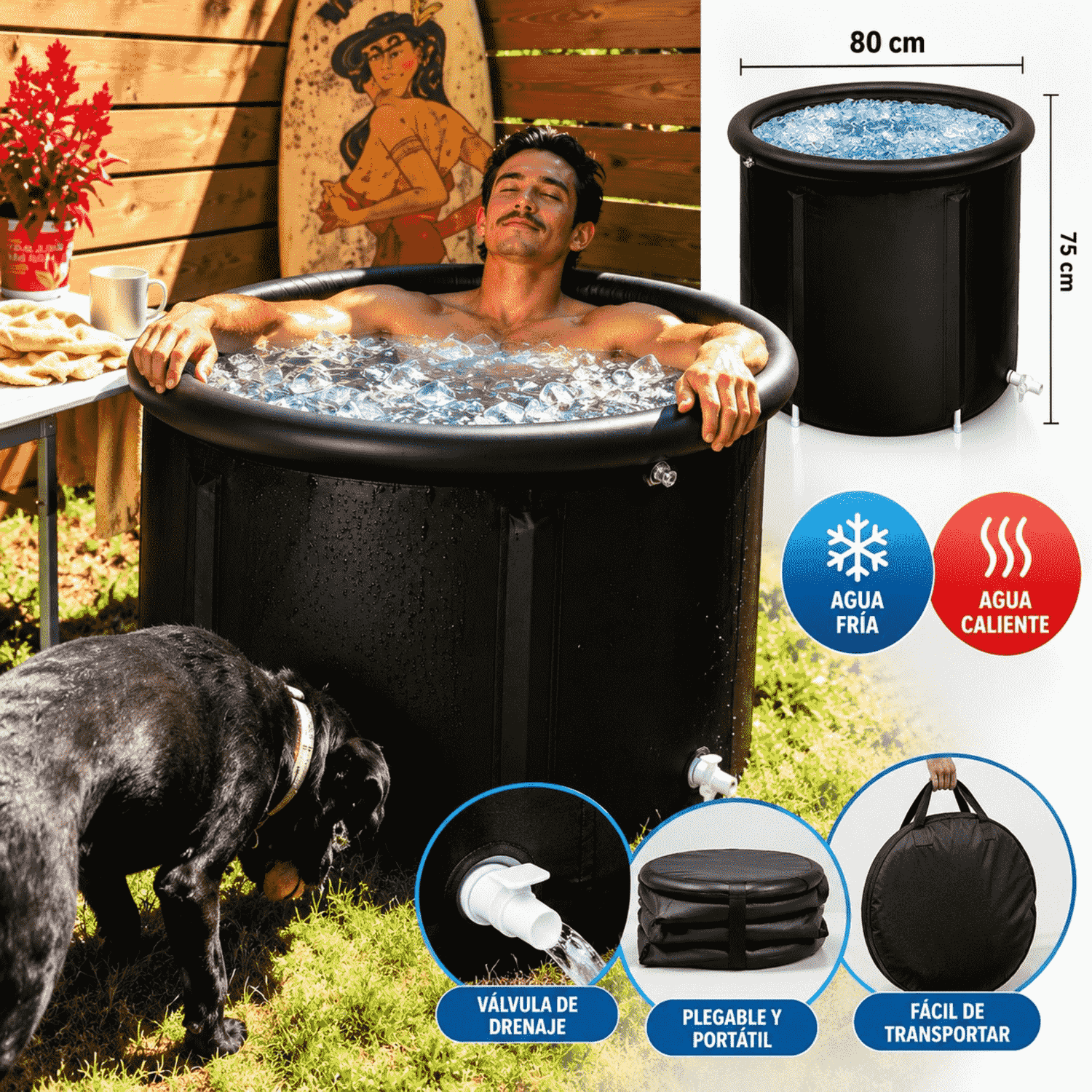 BAÑERA PORTÁTIL PLEGABLE PARA TERAPIA DE HIELO TINA DE CRIOTERAPIA Y RECUPERACIÓN MUSCULAR DEPORTIVA - Imagen 3