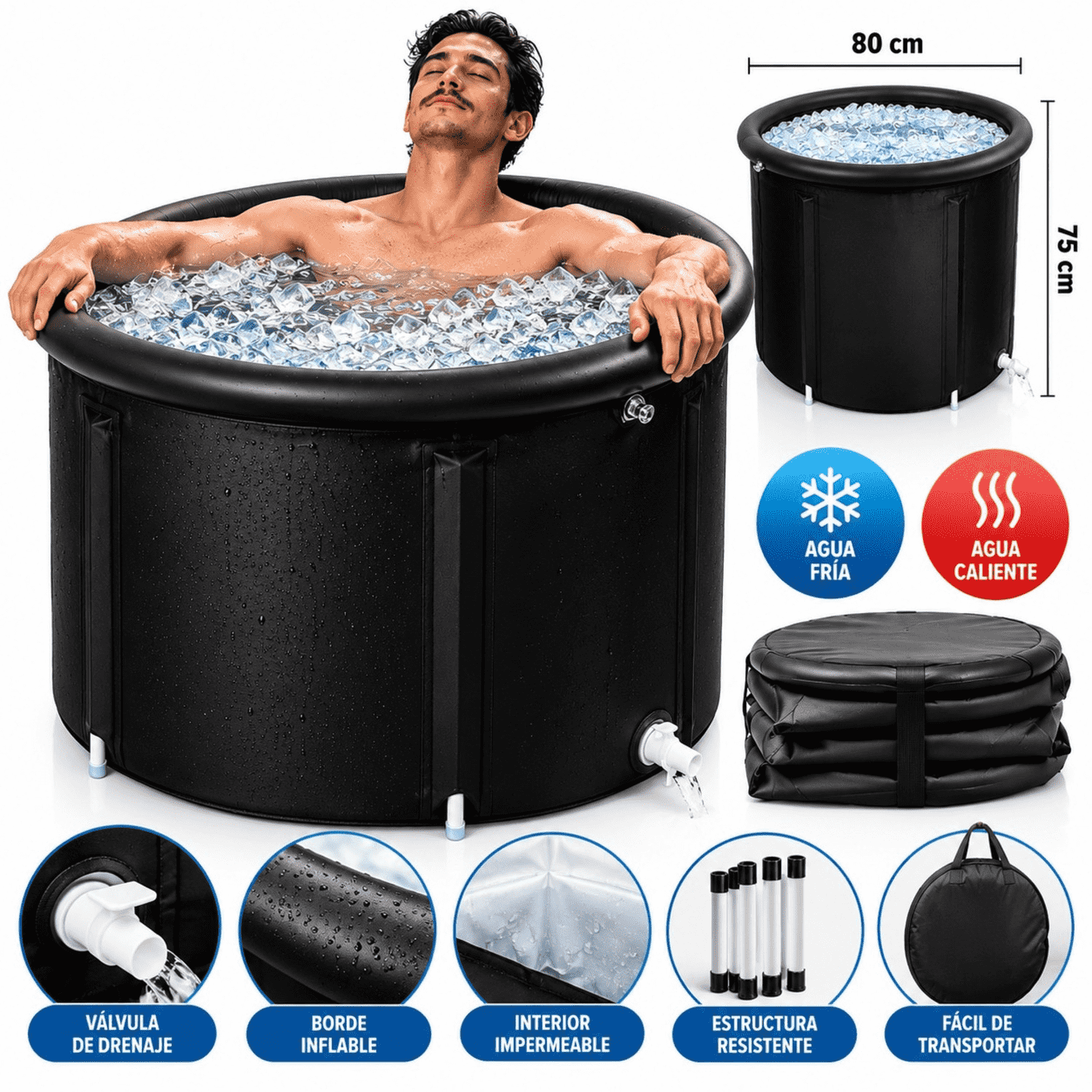 BAÑERA PORTÁTIL PLEGABLE PARA TERAPIA DE HIELO TINA DE CRIOTERAPIA Y RECUPERACIÓN MUSCULAR DEPORTIVA - Imagen 5