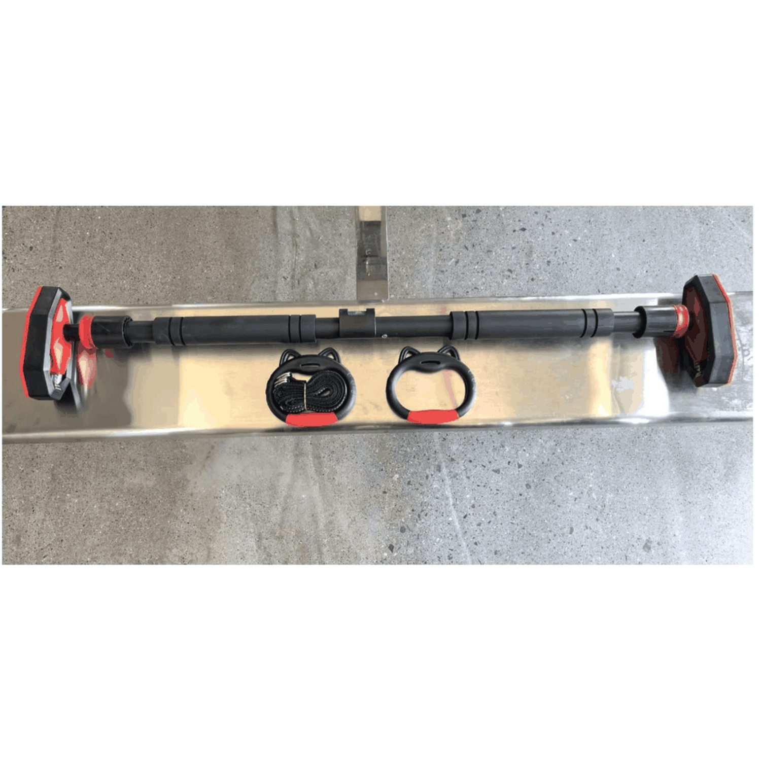 BARRA DE DOMINADAS EXPANDIBLE 70–90 CM CON ANILLAS Y NIVEL SIN TALADRAR - Imagen 7