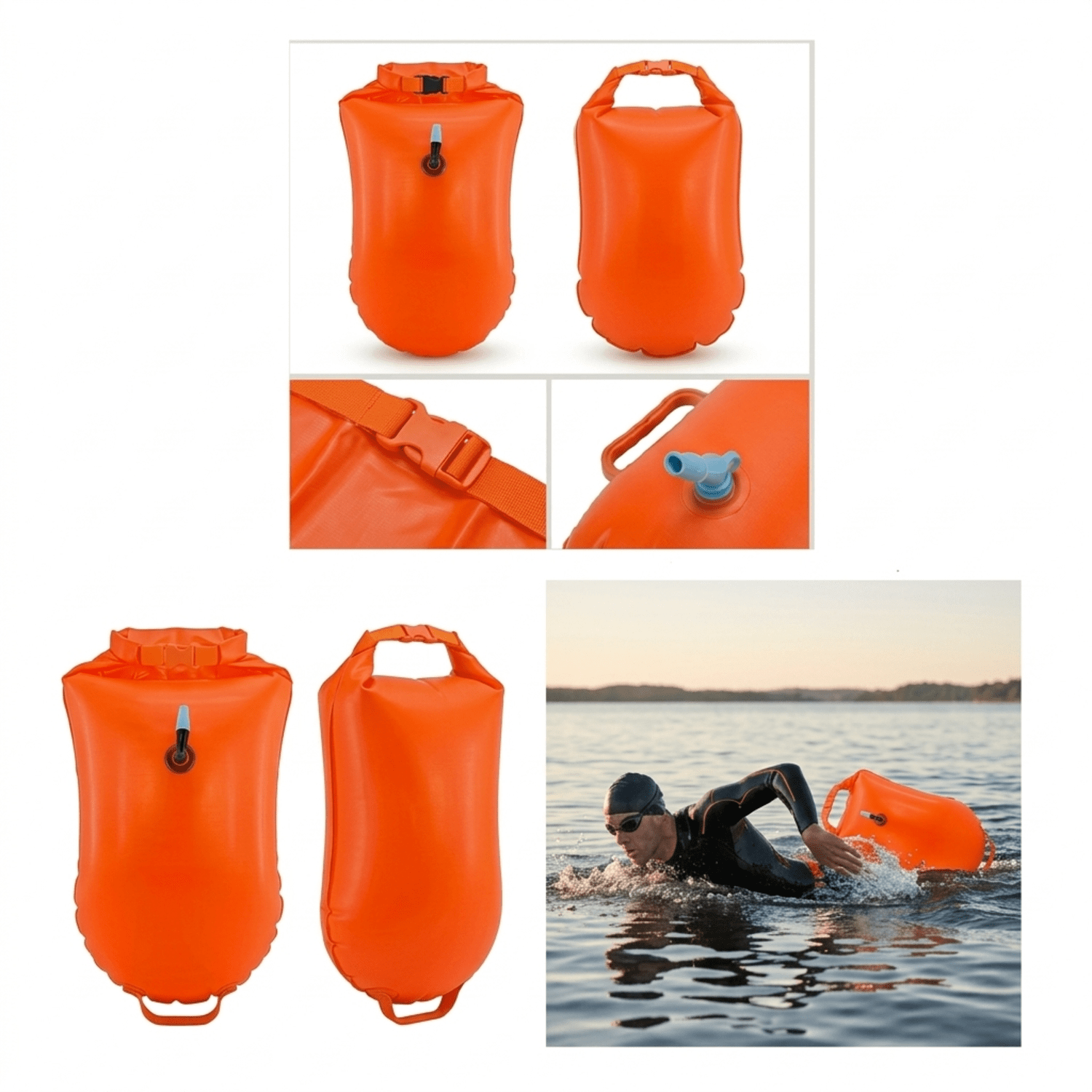 BOYA DE NATACIÓN IMPERMEABLE DE ALTA VISIBILIDAD SALVAVIDAS PORTA ACCESORIOS PARA AGUAS ABIERTAS Y TRIATLÓN - Imagen 5