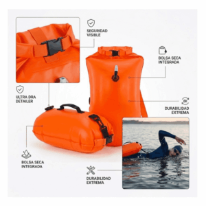 BOYA DE NATACIÓN IMPERMEABLE DE ALTA VISIBILIDAD SALVAVIDAS PORTA ACCESORIOS PARA AGUAS ABIERTAS Y TRIATLÓN